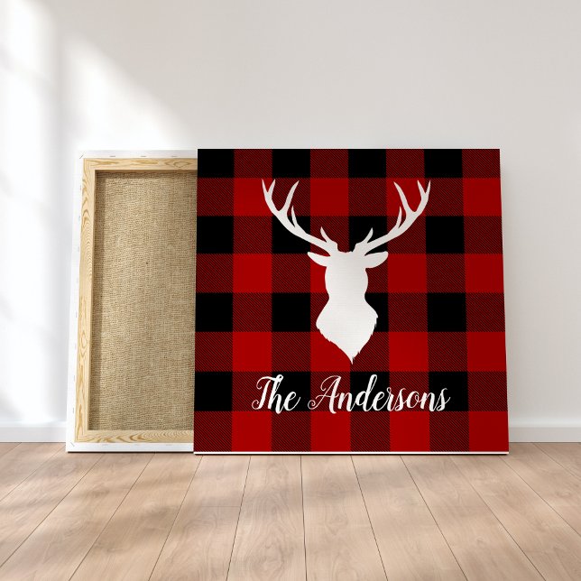 Red Buffalo Plaid & Deer | Personal Name Gift Canvas Print (Creator Uploaded)