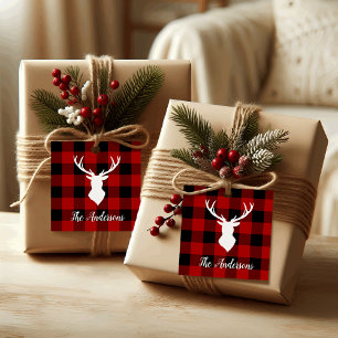 Red Buffalo Plaid & Deer   Personal Name Gift Favour Tags