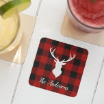 Red Buffalo Plaid & Deer | Personal Name Gift Glass Coaster<br><div class="desc">Embrace the rustic charm of the great outdoors with our Red Buffalo Plaid & Deer Personalized Name Gift! Whether you're shopping for yourself or looking for a thoughtful gift,  this design brings a touch of wilderness to any occasion.</div>