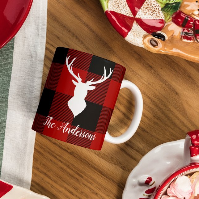 Red Buffalo Plaid & Deer | Personal Name Gift Mug (Creator Uploaded)