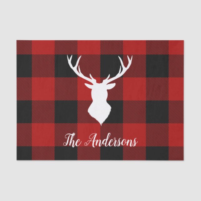 Red Buffalo Plaid & Deer | Personal Name Gift Tissue Paper (Front)