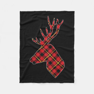 Red Buffalo Plaid Deer Reindeer Head Christmas Hun Fleece Blanket