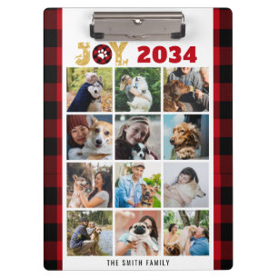 Red Buffalo Plaid Dog Lover Custom Photo Collage Clipboard