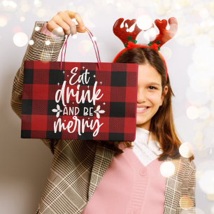 Red Buffalo Plaid “Eat, Drink & Be Merry” Large Gift Bag