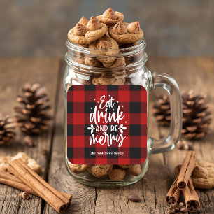 Red Buffalo Plaid “Eat, Drink & Be Merry Square Sticker