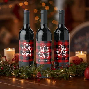 Red Buffalo Plaid “Eat, Drink & Be Merry” Wine Label