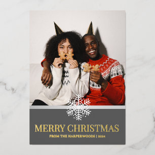 red Buffalo Plaid elegant christmas family photo Foil Holiday Card
