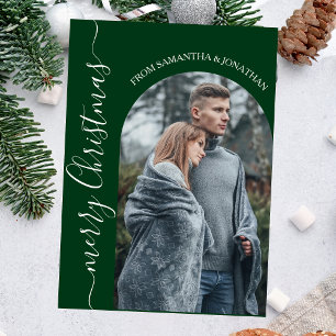 Red Buffalo Plaid elegant christmas family photo Foil Holiday Card