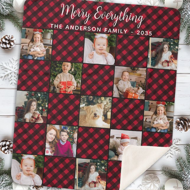 Red Buffalo Plaid Family Christmas Photo Collage (Créateur téléchargé)