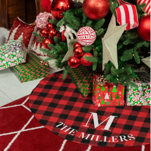 Red Buffalo Plaid Family Monogram Brushed Polyester Tree Skirt