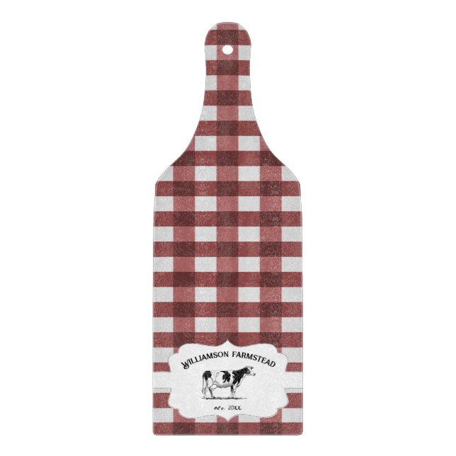 Red Buffalo Plaid Farm Cow Cutting Board (Front)