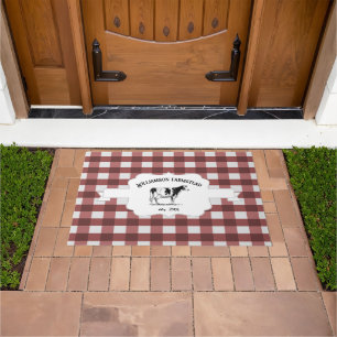 Red Buffalo Plaid Farm Cow Doormat