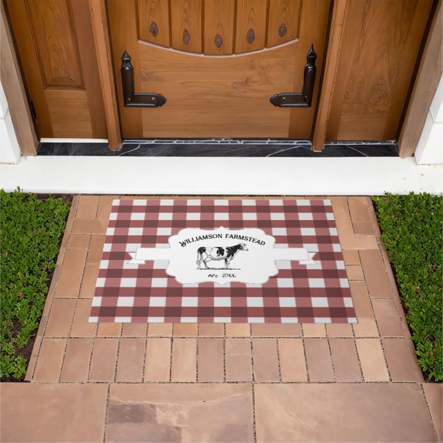 Red Buffalo Plaid Farm Cow Doormat (Outdoor)