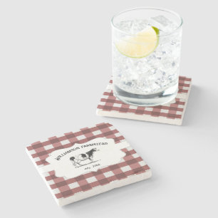 Red Buffalo Plaid Farm Cow Stone Coaster
