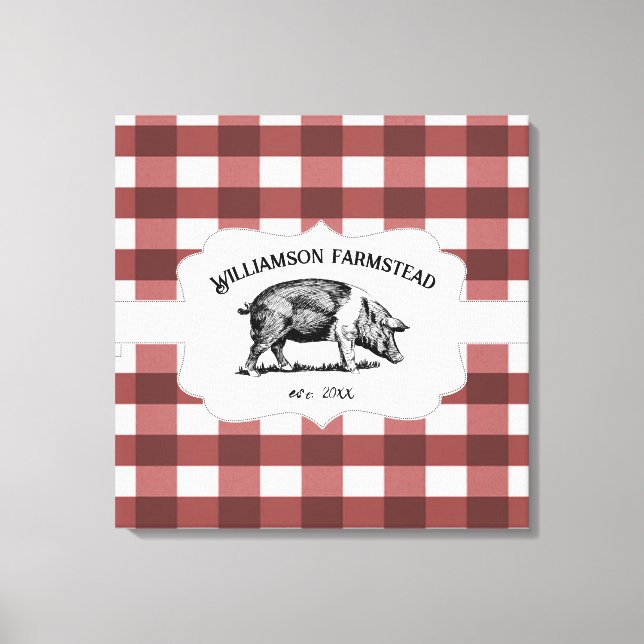 Red Buffalo Plaid Farm Pig Canvas Print (Front)