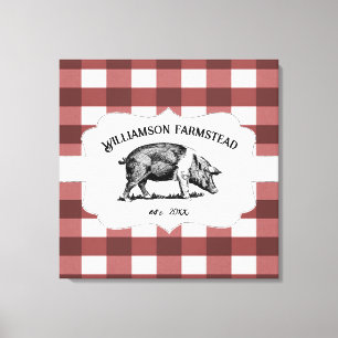 Red Buffalo Plaid Farm Pig Canvas Print