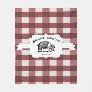 Red Buffalo Plaid Farm Pig Fleece Blanket