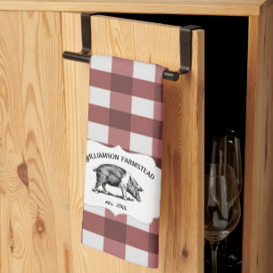 Red Buffalo Plaid Farm Pig Kitchen Towel