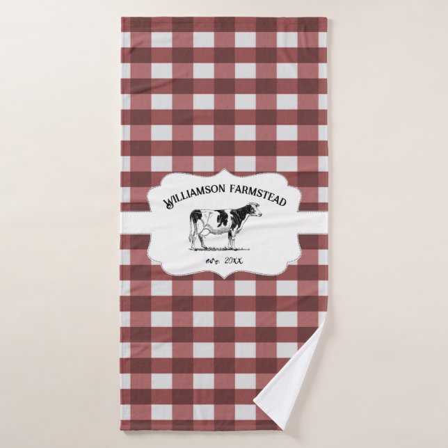 Red Buffalo Plaid Farm Vache Serviette ensemble (Serviette de bain)