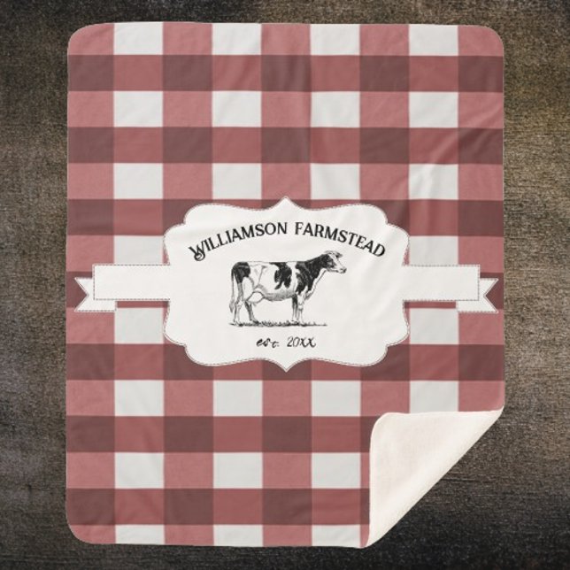 Red Buffalo Plaid Farm Vache Sherpa Blanche (Red Buffalo Plaid Farm Cow Personalized Sherpa Blanket)