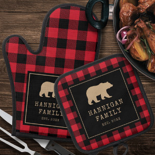 Red Buffalo Plaid Farmhouse Chefs Cooking Gifts Oven Mitt & Pot Holder Set