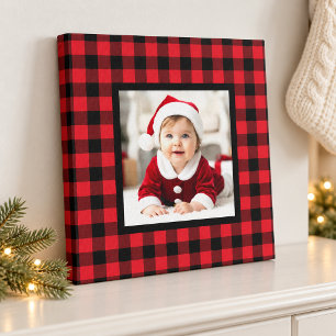 Red Buffalo Plaid Farmhouse Christmas Photo Canvas Print