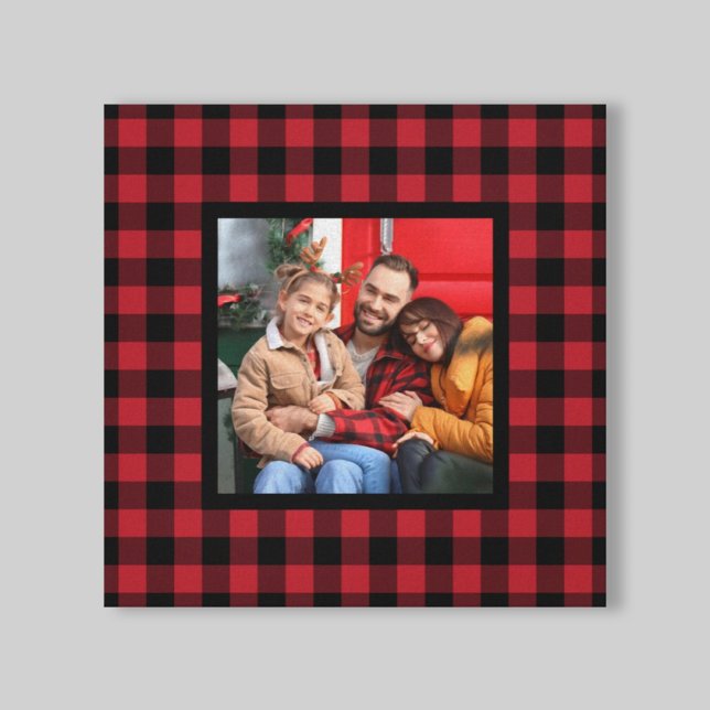 Red Buffalo Plaid Farmhouse Christmas Photo Canvas Print (Creator Uploaded)