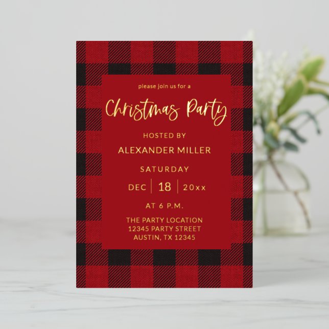 Red Buffalo Plaid Flannel Christmas Party (Standing Front)