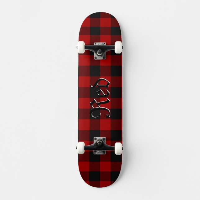 Red Buffalo Plaid Geometric Sport Deck Skateboard (Front)
