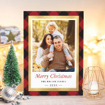 Red Buffalo Plaid Gold Frame Merry Christmas Photo Holiday Card<br><div class="desc">Send your Christmas Wishes/Message with this Holiday Photo Cards that feature Red Buffalo Plaid with a Gold Frame to highlight your greeting message. (1) For further customization, please click the "customize further" link and use our design tool to modify this template. (2) If you prefer Thicker papers / Matte Finish,...</div>