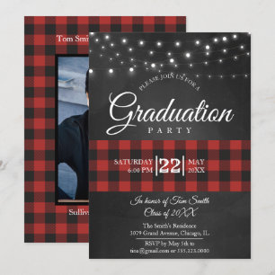 Red Buffalo Plaid Graduation Party Invitation