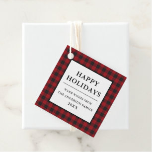 Red Buffalo Plaid Happy Holidays Favour Tags