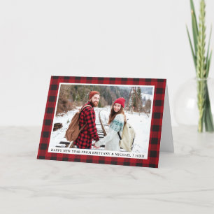 Red Buffalo Plaid Happy New Year Photo Holiday Card