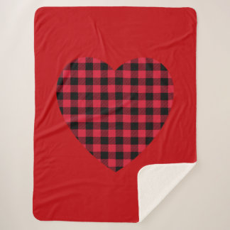 Red Buffalo Plaid Heart Sherpa Blanket