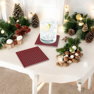 Red Buffalo Plaid Holiday Glass Coaster