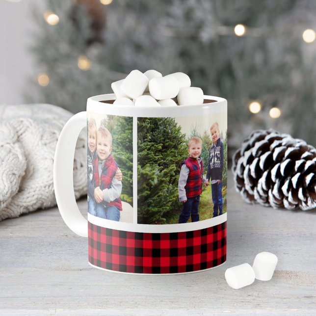 Red Buffalo Plaid Holiday Photo Collage Coffee Mug (Creator Uploaded)