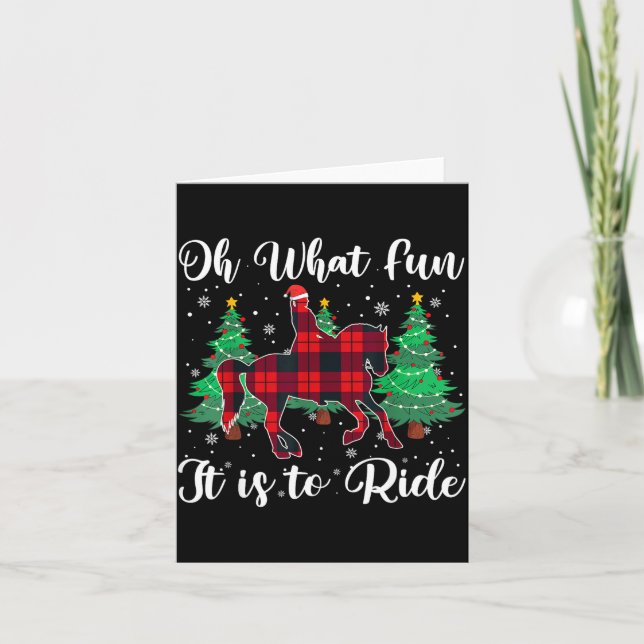 Red Buffalo Plaid Horse Oh What Fun It Is To Ride  Card (Front)