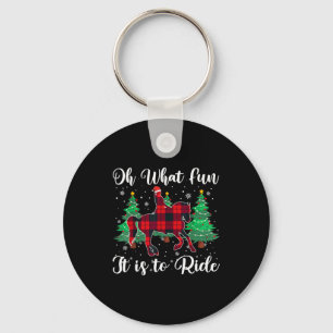 Red Buffalo Plaid Horse Oh What Fun It Is To Ride  Keychain