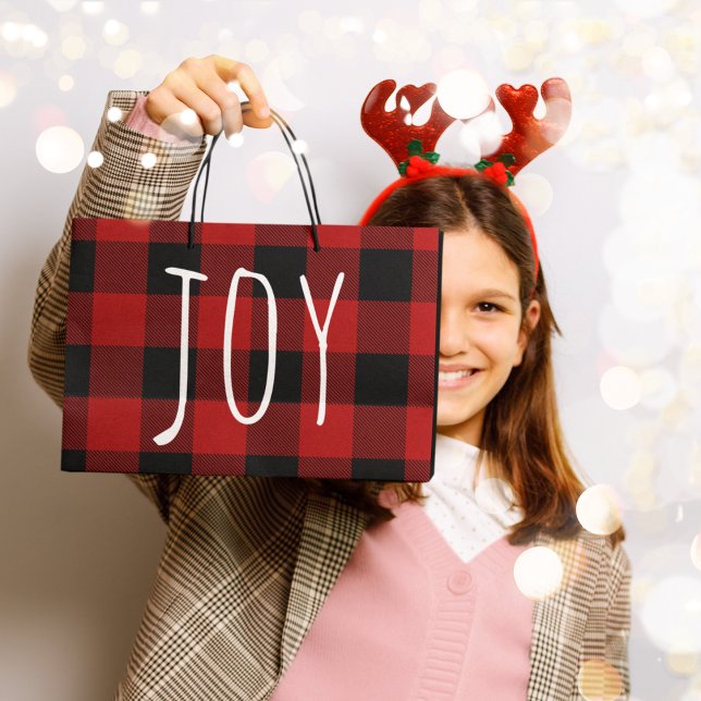 Red Buffalo Plaid & Joy | Happy Holiday Large Gift Bag (Creator Uploaded)
