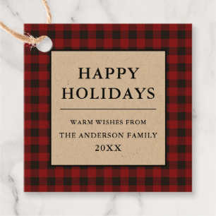 Red Buffalo Plaid Kraft Happy Holidays Favour Tags