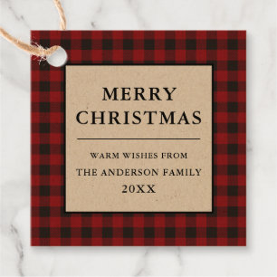 Red Buffalo Plaid Kraft Merry Christmas Favour Tags