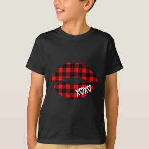 Red Buffalo Plaid Lips T Shirt Valentine Day Xoxo