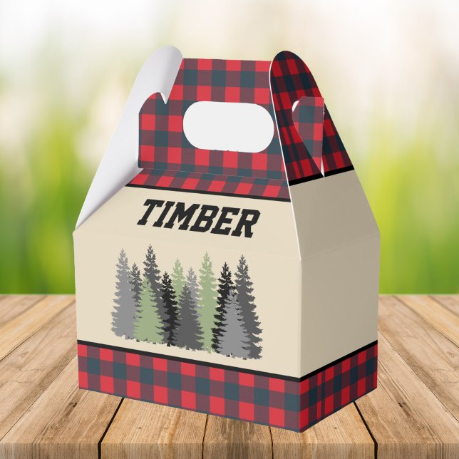 Red Buffalo Plaid Lumberjack Birthday Party Favor Box (Creator Uploaded)
