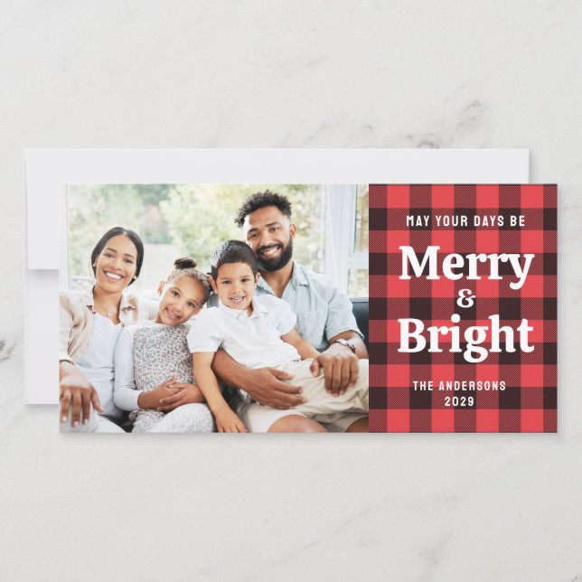 Red Buffalo Plaid Merry and Bright Photo (Front)