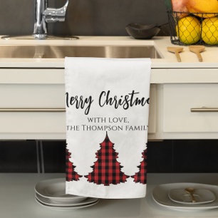 Red Buffalo Plaid Merry Christmas Custom Kitchen Towel
