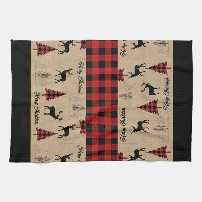 Red Buffalo Plaid & Merry Christmas Kitchen Towels (Horizontal)
