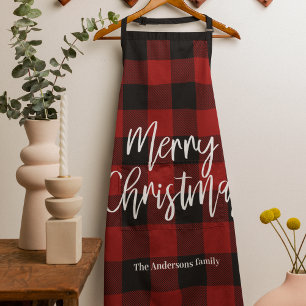 Red Buffalo Plaid & Merry Christmas Personal Name Apron