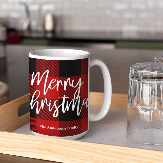 Red Buffalo Plaid & Merry Christmas |Personal Name Coffee Mug (Creator Uploaded)