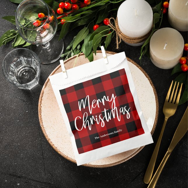 Red Buffalo Plaid & Merry Christmas |Personal Name Favour Bag (Creator Uploaded)
