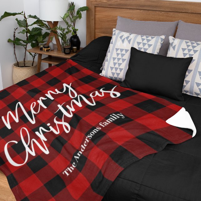 Red Buffalo Plaid & Merry Christmas |Personal Name Fleece Blanket (Creator Uploaded)